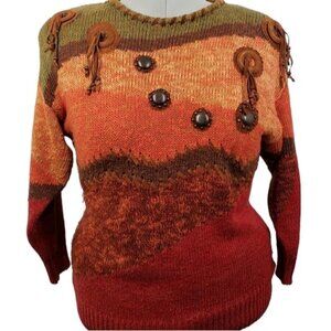 Vintage Ramie Cotton Southwestern Autumn Crew Neck Sweater Size 1X Fall Cozy